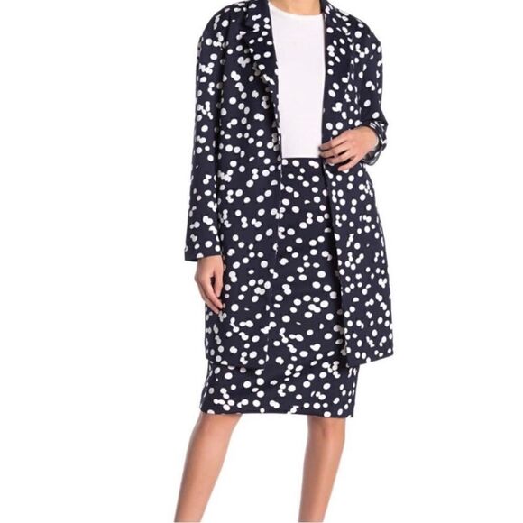 T Tahari Navy Blue White Polka Dot Print Scuba Knit Jacket Coat - Size Small / S - Picture 9 of 12